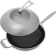 [Hell's Kitchen] Hybrid 12” Wok Pan and lid, Tri-Clad Stainless Steel and Nonstick Ceramic, PFAS Free, no PFOA, PTFE, or Teflon, Non Toxic Cookware, Metal Utensil Safe, All Cooktops and Oven Safe