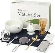 Joiish Matcha Tea Set 10-Pcs Kit, Whisk and Bowl with Spout & Measuring Spoon, Japanese Tea Making Tools, Grey, JMTS-002GREY