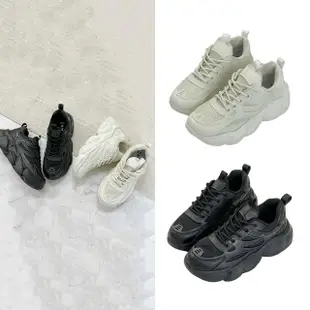 【FUFA Shoes 富發牌】透氣輕量厚底老爹鞋-黑/米 1AK115(女鞋/休閒鞋/運動鞋/厚底休閒鞋/老爹鞋)