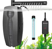 PYPABL 600L/H Aquarium Filter U-V with Timer, 8W Adjustable Fish Tank Filter Pump, Submersible Internal Filter for 30-180L Tank, with Biochemical Cotton, Activated Carbon Cotton