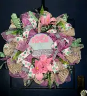 24 Inch Flamingo Pink Deco Mesh Welcome Wreath Indoor Outdoor Summer Free Ship
