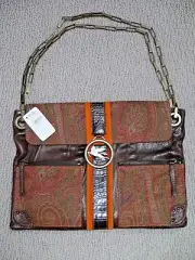 NEW ETRO multi-color paisley fabric and leather chain strap logo detail handbag