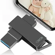 [MFi Certified] iPhone Flash Drive,Dual USB3.0 Drive,128GB iPhone USB Stick,Photo Stick,Memory Stick,iPhone USB Flash Drive for iPhone 14/13/12/11/X/XS.../PC/iPad External Storage Stick(Black