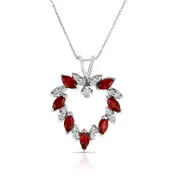 Marquise Ruby and 0.2 CT. T.W. Natural Diamond Leaf Alternating Wreath Heart Pendant in 14K White Gold