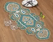 Beaded Table Runner, Glitz Table Runner, Decorative Table Runner, Farmhouse Table Runner - Hand Made by Skilled Artisans - A Beautiful Complement to Your Dinner Table Décor - 13x36 Inch - Teal Gold