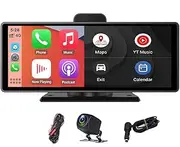 10Inch Touchscreen Dash Cam Wireless Carplay & Android Auto Car Radio Receiver Mirror Link WiFi GPS BT AUX TF Car DVR HD 2K 1080P