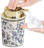 Floral Decorative Foam Soap Dispenser, Vintage Ceramic Hand Soap Pump, Nature Inspired Bathroom Countertop Decor (Style E)