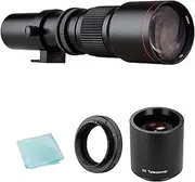 RAYWE Camera Super Telephoto Lens 500mm F/8.0-32 Manual Zoom T-Mount+2X 500mm Teleconverter Lens+T2-EOS Adapter Ring Replacement for Canon EOS Rebel T7 T7i T6 T6i T5 80D 77D 700D 70D 60D 50D 5D 6D 7D