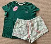 Peter Alexander Green Candy Strip Shorts Tee T-shirt Set