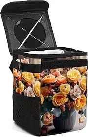 Car Trash Can with Lid,Bag Hanging Storage Pockets Leak-Proof,Portable Garbage Bin,Beautiful Flower Pattern