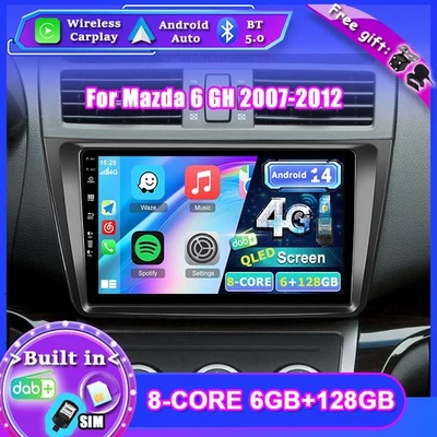 For Mazda 6 GH 2007-2012 Android 14 CarPlay Car Stereo Navi 128GB DAB+ HDMI QLED (for: Mazda)