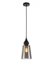 JEREZ2 Interior Black Smoke Glass Flat Top Ellipse Pendant Light- 1 lit