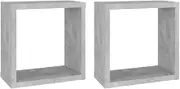vidaXL 2X Wall Cube Shelves Home Office Storage Hanging Floating Display Wall Mounted Units Cube Organisers Living Room Furniture Concrete Grey
