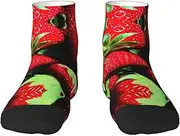 [VPPUR] Strawberry Pattern Print Casual Socks Adult Socks Unisex Crew Socks For Women And Men For Workouts Sports, 1 Black
