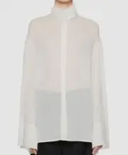 $2000 The Row Women's White Sheer Button-Front Shirt Top Size Medium