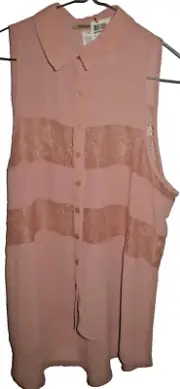 NWT Arden B. Coral Sleeveless Lace Criss Cross Chiffon Blouse Size Medium M