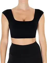 [YUNOGA] Womens Padded Sports Bras Square Neck Longline Yoga Bras Back Twist Workout Crop Tank Tops
