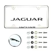 Fit Jaguar Laser Etching Stainless Steel Polish Chrome Slim License Frame w/Cap