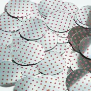 30mm Sequins Red Polka Dot on Silver Metallic