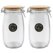 2x Lemon & Lime 1.5L/21.5cm Glass Clip Jar Storage Container w/ Wooden Lid Clear