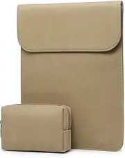 HYZUO 15-16 Inch Laptop Sleeve for MacBook Pro 16 M4/M3/M2/M1 A3403 A3186 A2991 A2780 2025-2019, MacBook Pro 15 2015-2012 A1398, XPS 15, Faux Suede Leather Case with Accessory Bag, Khaki