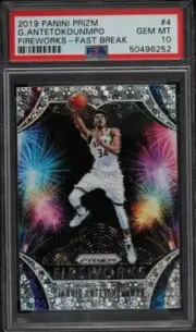 2019-20 Panini Prizm Fireworks GIANNIS ANTETOKOUNMPO Fast Break Prizm PSA 10