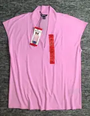 Buffalo V-Neck Short Sleeve Blouse Rose Pink Stretchy M NWT by David Bitton