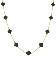 Italian Gold 14K Onyx Clover Necklace