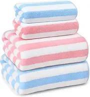 YURIRIA 4PCS Water Absorbent Wool Towel Set - Coral Velvet Face Towels for Bathroom, Hotel, Home, Swimming Pool, Gym - Ultra Soft (Blue+Pink)