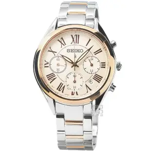 【SEIKO 精工】精工LUKIA三眼計時鋼帶女錶-玫瑰金框白面(SRWZ12P1)