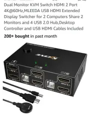 Dual Monitor KVM Switch HDMI 2 Port 4K@60Hz,MLEEDA USB HDMI Extended Display