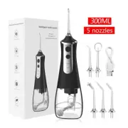 Black 300ML Cordless Water Flosser with 5 Nozzles - Rechargeable Portable Oral I