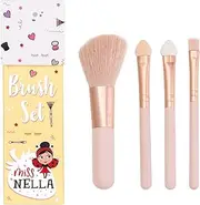 Miss Nella Make Up Brush Set for Kids, 4 kid size pink brushes, 2 eye shadow applicators, blush brush, blending brush, perfect for little hands