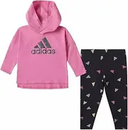 [adidas] Baby & Toddler Girl Long Sleeve Hooded Tee & Tights Set (Pink, 12 months)