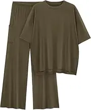 [KIRUNDO] Womens 2 Piece Outfits 2025 Summer Casual Loose Short Sleeve Pullover Tops & Wide Leg Pants Lounge Sets Tracksuit