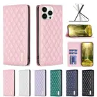 Grid Leather Wallet Phone Case For iPhone 16 11 12 13 14 15 Pro Max 7 8 16E XR