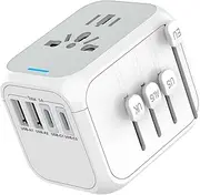 Universal International Power Travel Plug Adapter, 5 in 1 European Travel Plug Adapter 2xUSB-A and 2xUSB C Wall Charger and Worldwide AC Outlet for Europe USA UK AUS Asia, White