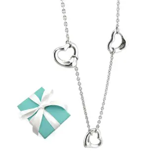 【Tiffany&Co. 蒂芙尼】925純銀-三個Open Heart墜飾造型項鍊(展示品)