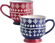 Muziuo 12 Oz Embossed Hand-Painted Floral Pattern Coffee Mugs, Large Mugs, Porcelain Coffee Cup Set of 2 (blue and red)