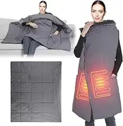 iMounTEK Electric Throw Blanket USB Heated Blanket Electric Heated Poncho Shawl Wrap Throw w/Zipper, Grey, Medium