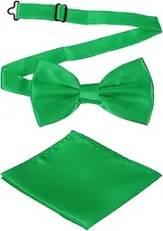 [uxcell] Bow Tie for Men, Adjustable Bow Ties with Pocket Square Solid Color Triple Fold Pre-tied Bow Ties Sets for Wedding, Parties, Dinner, and Business (Green)