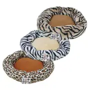 Round 20" Donut Dog Cat Pet Bed Crate Mat Cushion Brown panther , Zebra & Tiger