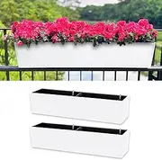 LaLaGreen Hanging Planter Boxes (2 Pack, 40") Extra Large White Rectangular Window Flower Box with Bracket Self Watering System Railing Planters for Outdoor Plant Pot Container Deck Rail Fence Balcony