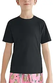 [Generic] Plain Top 50+ Rash Guard Swim Shirts Kids Teens Athletic Short Sleeve T Shirt Fishing Surfing Water Beach Tops Running Workout Gym Active Tee Shirt Thermal Top for Boys