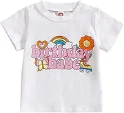 [KEKEMI] Rainbow Birthday Baby Girl Shirt Toddler Girls Cute Graphic Tshirt Birthday Party Gift Tee Tops 1st 2nd 3rd 4th 5th