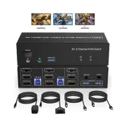 2 HDMI + 1 Displayport KVM Switch 3 Monitor 2 Computers, 4K@60Hz Triple Monit...