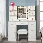 Dressing Table With Stool Lighted Mirror Vanity Makeup Desk Set With 5 Drawers