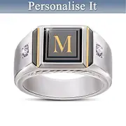 'Man Of Distinction' Diamond And Black Onyx Initial Ring