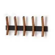 Trinity Coat Racks 9.5"Hx24"Wx2.25"D Mid-Century Solid 5-Wooden Hook In Black