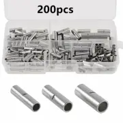 200Pcs Copper Bare Wire Splice Terminals Uninsulated Ferrules Crimp Connectors